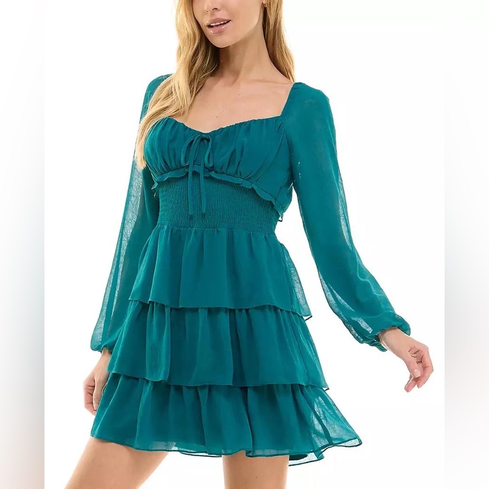 City Studio Green Ruched Tiered Dress